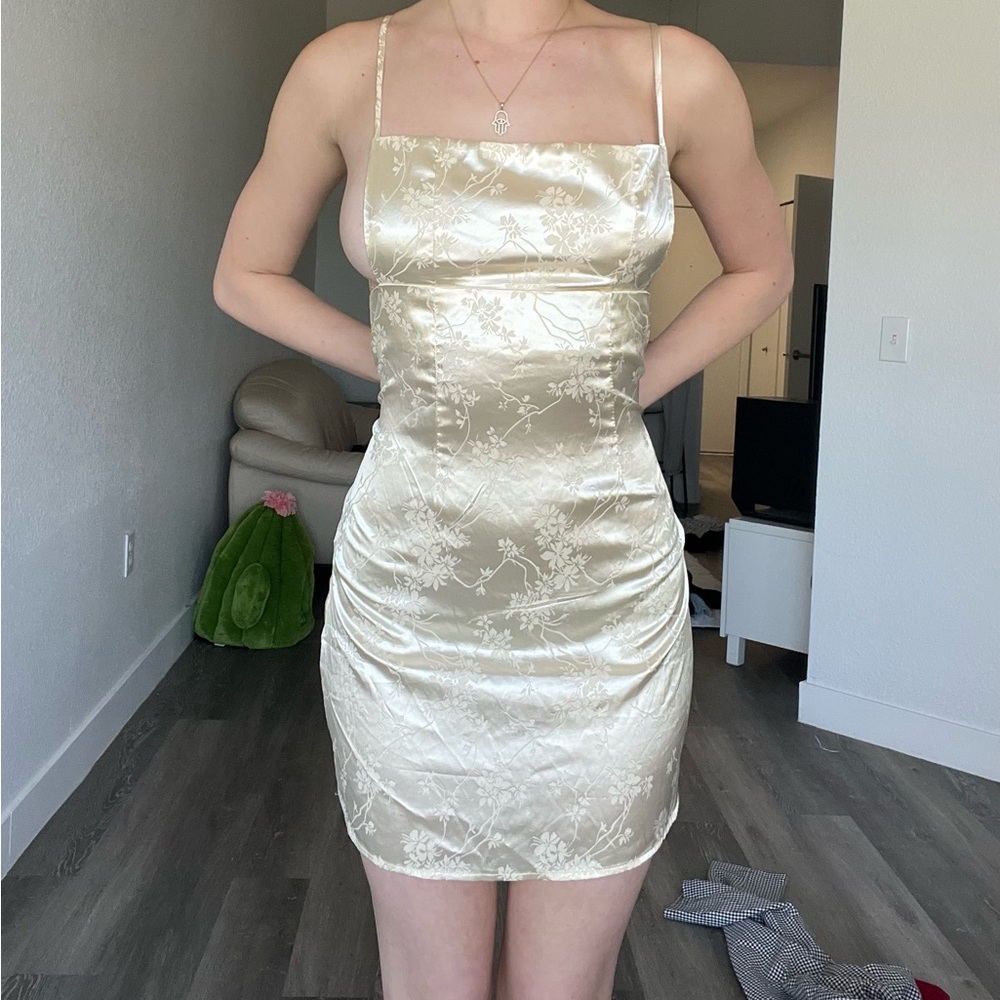 Lioness Gold Ruched Bodycon Mini Dress